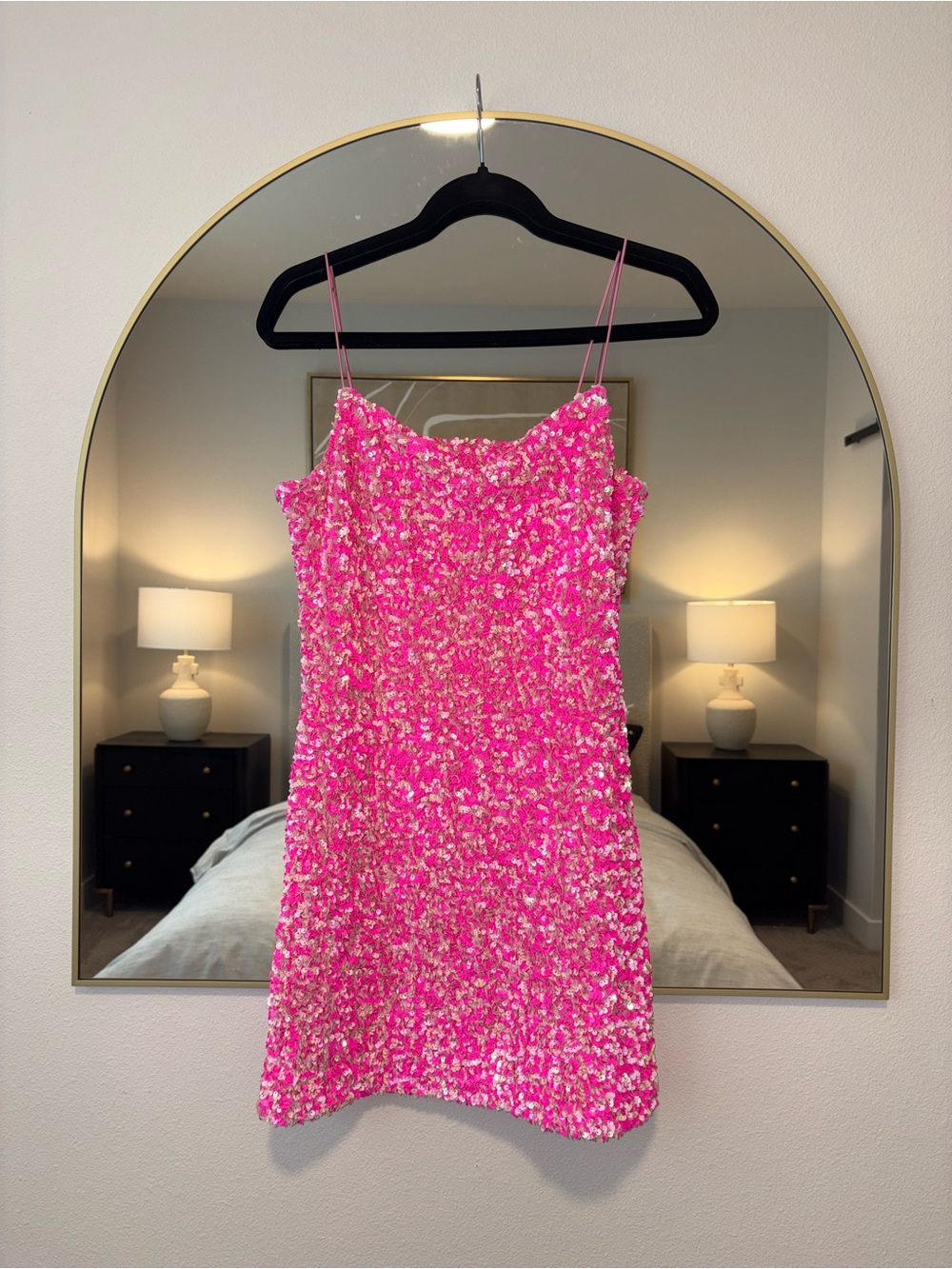 Pink Sequin Slip Dress - Women's Sparkle Mini